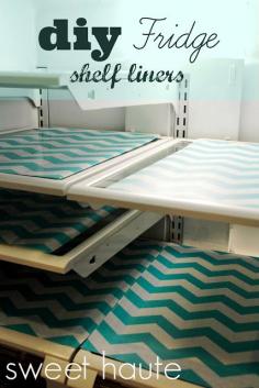 DIY Fridge Liners Tutorial: SWEET HAUTE Blog. Chevron print fridge mats that line the glass surfaces of your refrigerator. Pin now...read later