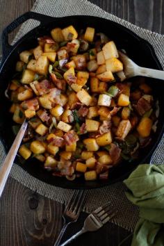 Rutabaga Hash with Chiles and Crispy Bacon #breakfast #rootvegetables