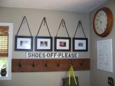 Entry Makeover @ The Sunset Lane hanging pictures with ribbon