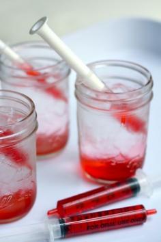 halloween drink shirley temple - love the idea of putting grenadine in syringes