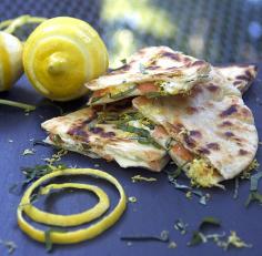 Smoked Salmon Quesadillas with Goat Cheese and Basil.