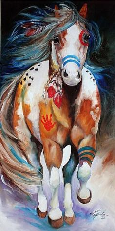 BRAVE ~ the INDIAN WAR HORSE - by Marcia Baldwin from Animal Wildlife Art Gallery Wow What a beautiful horse. Appaloosa's make for a gorgeous canvas but the ones I've known all have a good bit of "Crazy" in them!!