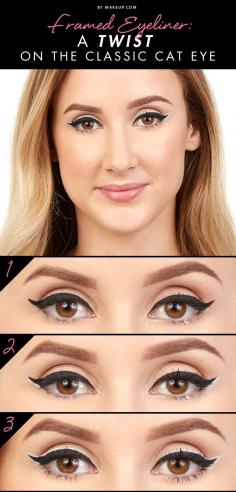 Fancy yourself as a cat eye connoisseur? It's time to turn this classic eye makeup look into a modern-day work of art! Here's how to frame those wings with some white liner and really make your peepers pop!