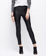Faux Leather Leggings - Luxe faux leather revs up this skinny pair for an edgy-meets-sophisticated look. Ribbed elasticized waistband. Faux fly. Faux pockets. 30" inseam.