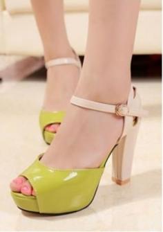 Women's color matching peep toe high heels platforms