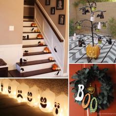 A variation of #halloweendecor to do all around the house. Reuse your empty milk gallons and use sharpy to draw scary faces on them. Or maybe even a #halloweenwreath, who knows? Try these fun decor ideas! #halloweenfun