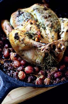 Rosemary Roasted Chicken with Roasted Grapes - Simple to make and the grapes make a wonderful sweet sauce!