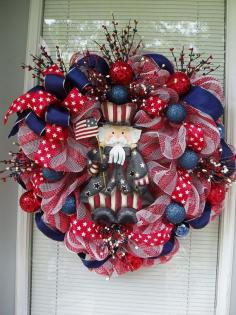 Patriotic, Red White Blue, Deco Mesh 4th of July Uncle Sam Wreath, Americana  Wreath