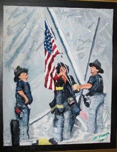 79.   September 11th  Flag Raising / Sculpted Art by KOPLERART, $395.00 ~ My sculpted tribute to that horrific day, check out some of my other sculpted pieces by going to " KOPLERART " on Etsy