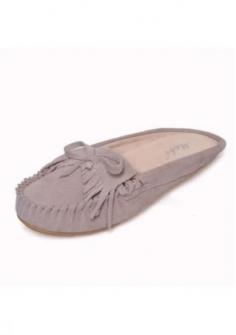 Women's leather tassels round toe flats