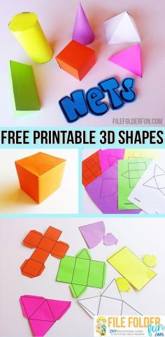 Free Printable Nets to make 3D shapes.  Perfect hands on tool for geometry.