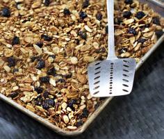 Vanilla Toasted Almond Granola - made with coconut oil, maple syrup, sweet dried cherries and slivered almonds.