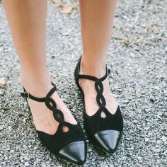 Suede flats with braided T-straps