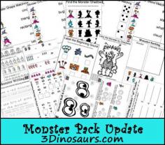 Free Monster Pack Update with over 40 pages of activities for ages 4 to 8 - 3Dinosaurs.com