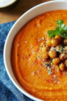 Spiced Red Lentil & Carrot Soup with Crispy Chickpeas - Clementine Daily