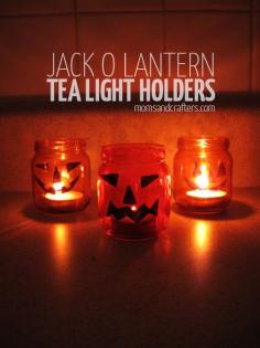 DIY Jack o lantern tea light holders for halloween - halloween crafts - upcycled jars - upcycled baby food jars, sharpie crafts