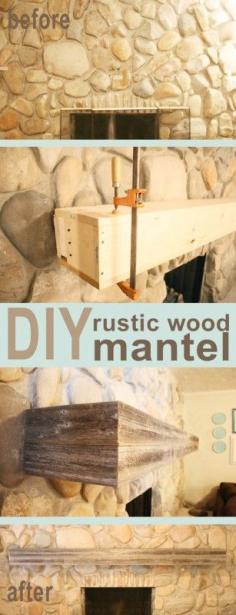 DIY rustic wood mantel