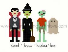 Pixel People Halloween Counted Cross Stitch Pattern