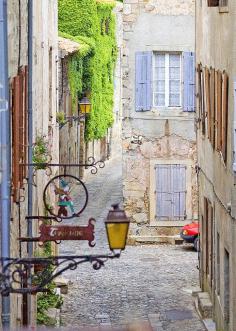 The historic Maison Maynard alley, in Lagrasse, Corbieres, Aude, France