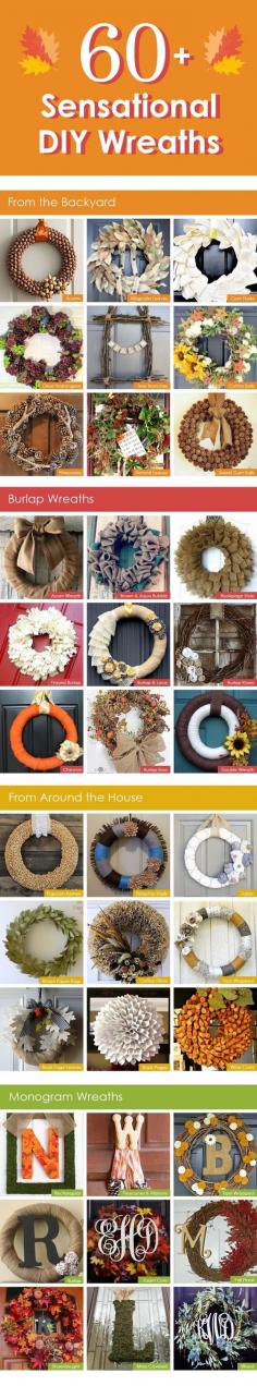 60+ Sensational DIY Wreaths For the Fall — Wreaths from things in the backyard, around the home, burlap wreaths, and monogram wreaths!