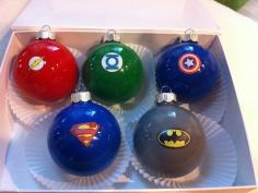 Make your own superhero ornaments!!! These are AWESOME and so simple..@Jenny Negus- Craft idea for you & the boys!
