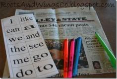 newspaper sight word search and find--goof activity to do anywhere for those kids learning sight words! Great idea!