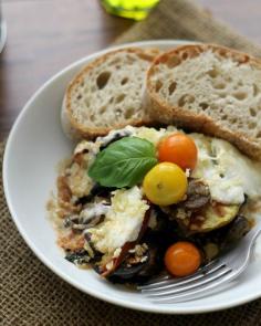 A fresh and delicious summer gratin filled with layers of eggplant, tomatoes, chard, and mozzarella.