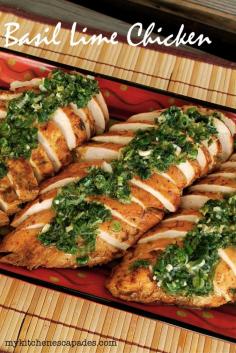 Basil Lime Chicken: marinade, grill then pour on the sauce. Healthy eating doesn't get much easier!