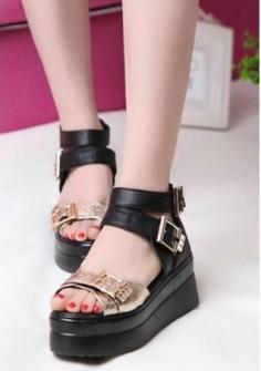 Women's metal button sandals platforms