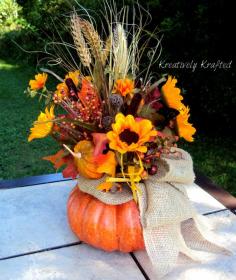 Autumn Fall Pumpkin Flower Arrangement by KreativelyKrafted