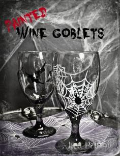 Painted Halloween Goblets - easy to paint wine glasses using paint pens!