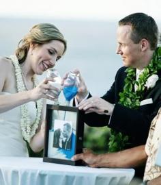 Sand ceremony inside of a shadow-box picture frame | Photo by Shawn Starr