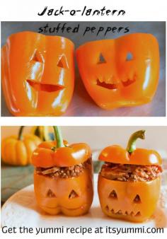 
                        
                            Jack-o-Lantern Stuffed Peppers just use orange bell peppers and a small paring knife to cut out jack-o-lantern faces. Stuff with your choice of filling.
                        
                    