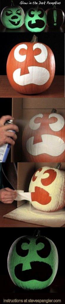 Halloween Pumpkin Carving Hacks - forget the carving! Use glow in the dark spray paint!!