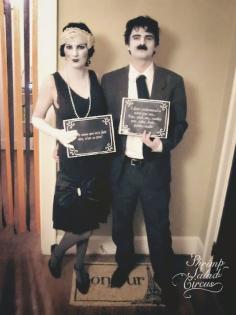 
                        
                            So cute and creative! Love this!!! Silent film couples Halloween costumes. Wear black and white clothes and makeup, and make your own text cards.
                        
                    