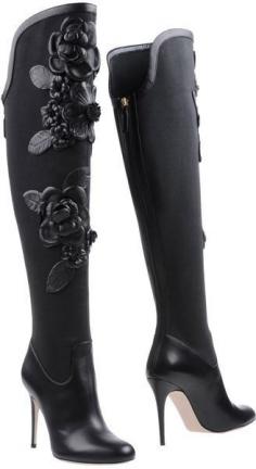 Valentino black leather floral knee high boots *Visit best shoes, boots heels ♡ ** to be added just comment or follow the board!**