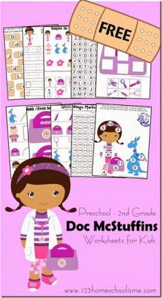 Doc McStuffins - Free Preschool Worksheets #disneykids #disneyjunior #preschool #kindergarten