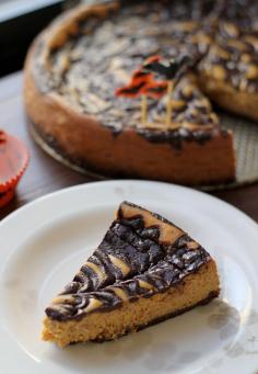 
                        
                            Make your holiday parties extra delicious with this pumpkin pie cheesecake topped with a chocolate-stout ganache swirl.
                        
                    