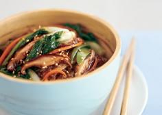 Sweet Potato Noodle Stir-Fry with Choy Sum and Shiitake Mushrooms Recipe - Bon Appétit