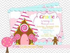 Gingerbread House Birthday Party Invitation by PinkLemonadeTree