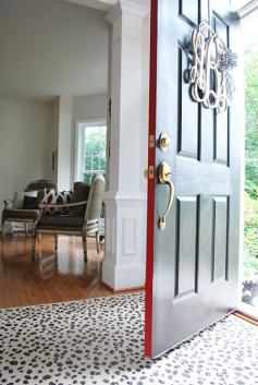 Front Door Makeover | Modern Masters Front Door Paint with both Elegant black on front and a peek of Ambitious red on side | Project by 11 Magnolia Lane