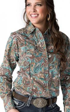 Sherry Cervi™ by RU Cowgirl® Women's Turquoise & Brown Paisley L/S Western Shirt