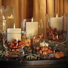 Switch up the centerpiece with the use of acorns and a bag of fresh shell nuts for fall.