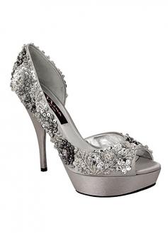 silver sequined wedding heels