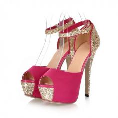 Beautiful Peep Toe Diamond Design High Heel Sandals in Pink