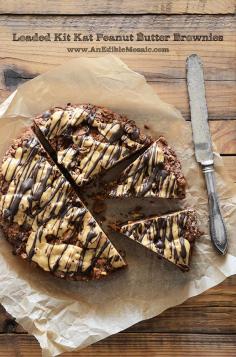 Loaded Kit Kat Peanut Butter Brownies #desserts #recipes #chocolate