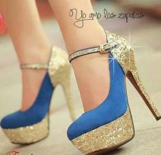 Blue and gold platforms. #HighHeels #Shoes #Lust #ShoeLust | Visit WISHCLOUDS.COM for more...