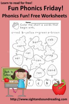 Learn to read!  Free phonics worksheets are posted every Friday.  Come learn to read for free at www.sightandsound....  #learntoread #phonics #kindergarten #homeschool #kids #education