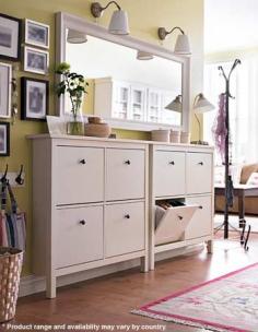 
                        
                            HEMNES Shoe cabinet with 4 compartments  $109; I love these drawers! And I love that this piece isn't very deep
                        
                    