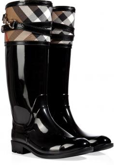 Burberry London Rubber Boots with Check Trim